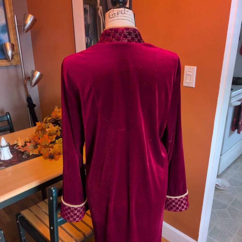 Adonna VTG Robe Lounger Velvet Velour Red & Gold Caftan House Gown Sz S - Picture 8 of 12